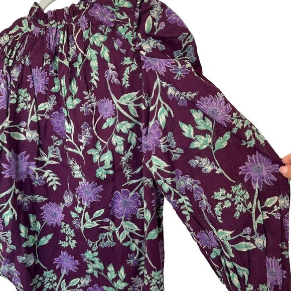 Free People Meant to Be Floral Puff Sleeve Button Up Blouse Top NWT - Picture 11 of 13